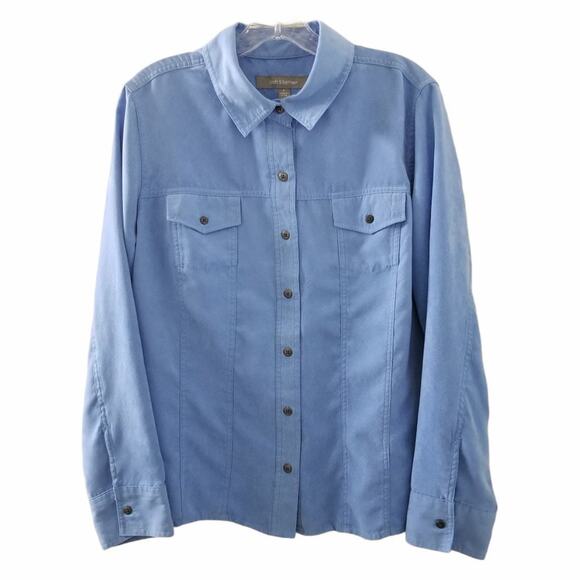 croft & barrow Tops - Croft and Barrow Blue Blouse Button Up Collar Long Sleeve Size Large